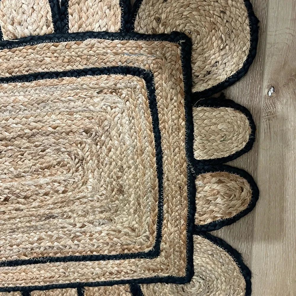 Woven Jute Rug with Black Trim